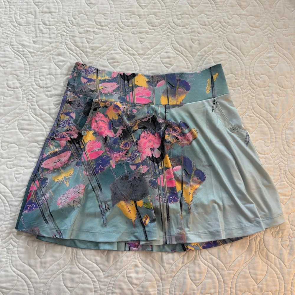 Jamie Sadock Teal Pink‎ Artistic Floral Print Sporty Golf Skort Women's 6 EUC
